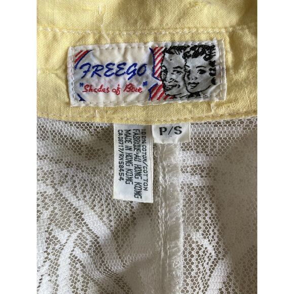 Vintage 80s Yellow Cotton Oversized Summer Beach Cottage Lace Ruffles Blouse S/M - Picture 6 of 6